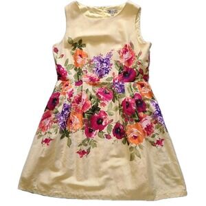 LESLIE FAY Dress Yellow with Floral Waist POPPY Rockabilly Women's Size 16 vtg